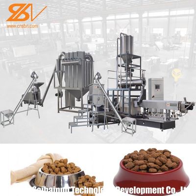 Twin Screw Pet Food Extruder Machine Mesin pengolahan pakan hewan peliharaan Lively Shape Plant Simens Motor